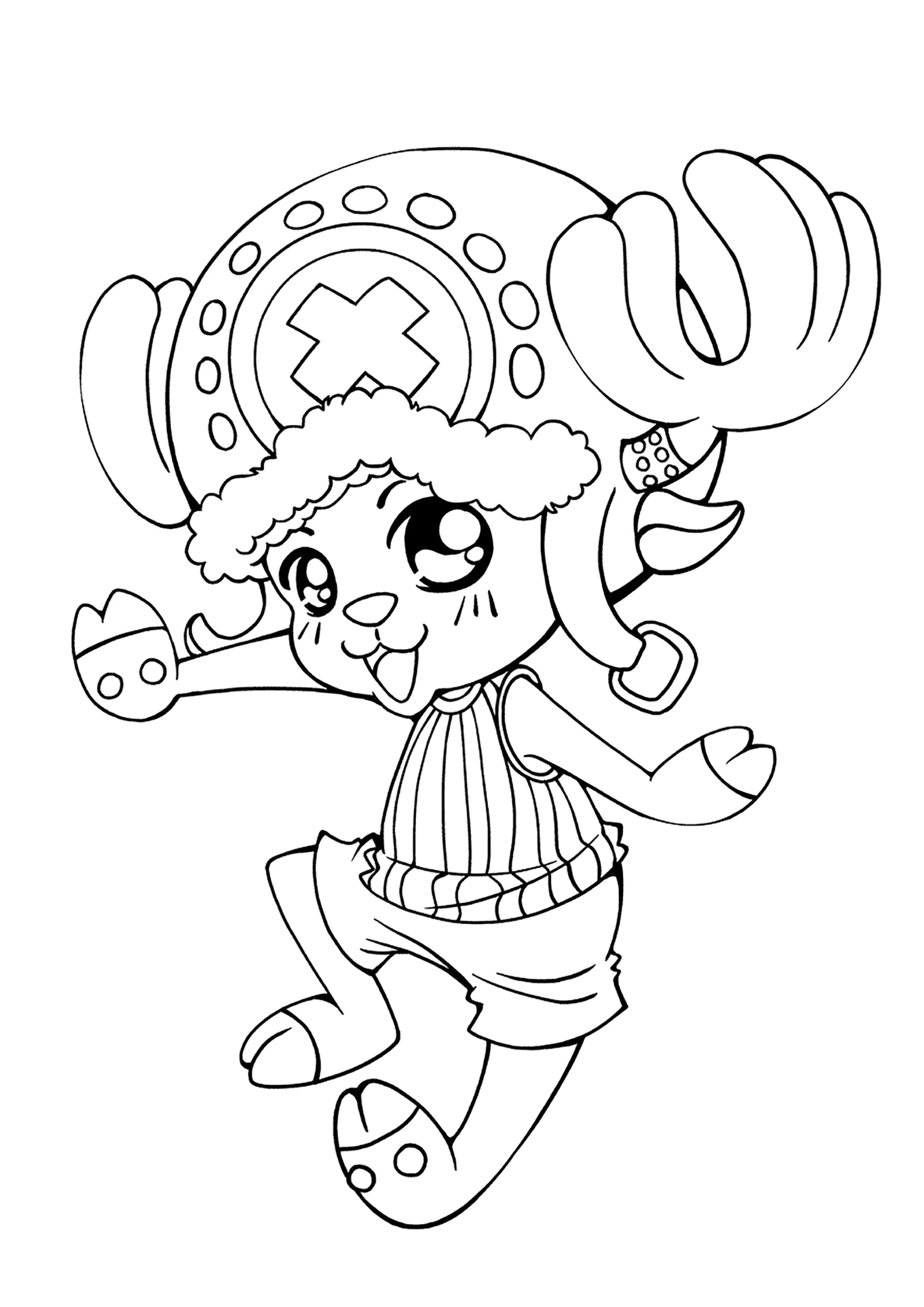 Ausmalbilder von Tony Tony Chopper Mode Kawaii (Ausmalbild von One Piece zum Ausdrucken und Ausmalen für Kinder)