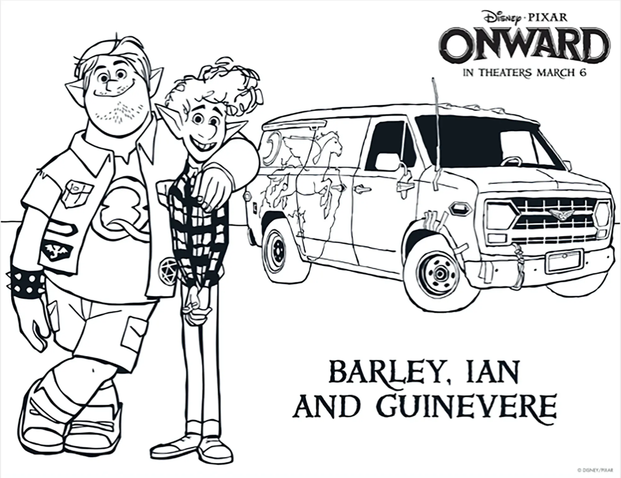 Ian, Guinevere und Gerste. (Ausmalbild von Onward zum Ausdrucken und Ausmalen für Kinder)