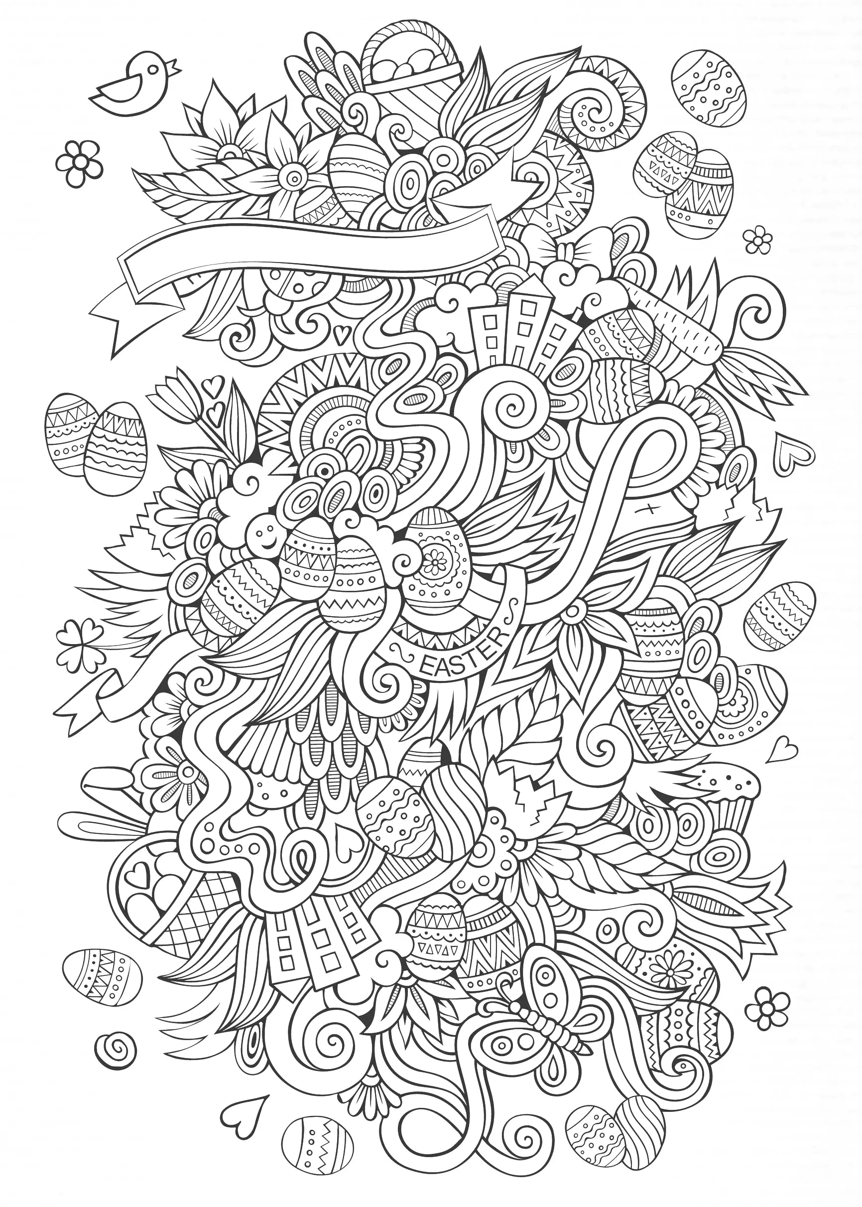 Oster-Doodle (Ausmalbild von Ostern zum Ausdrucken und Ausmalen für Kinder)