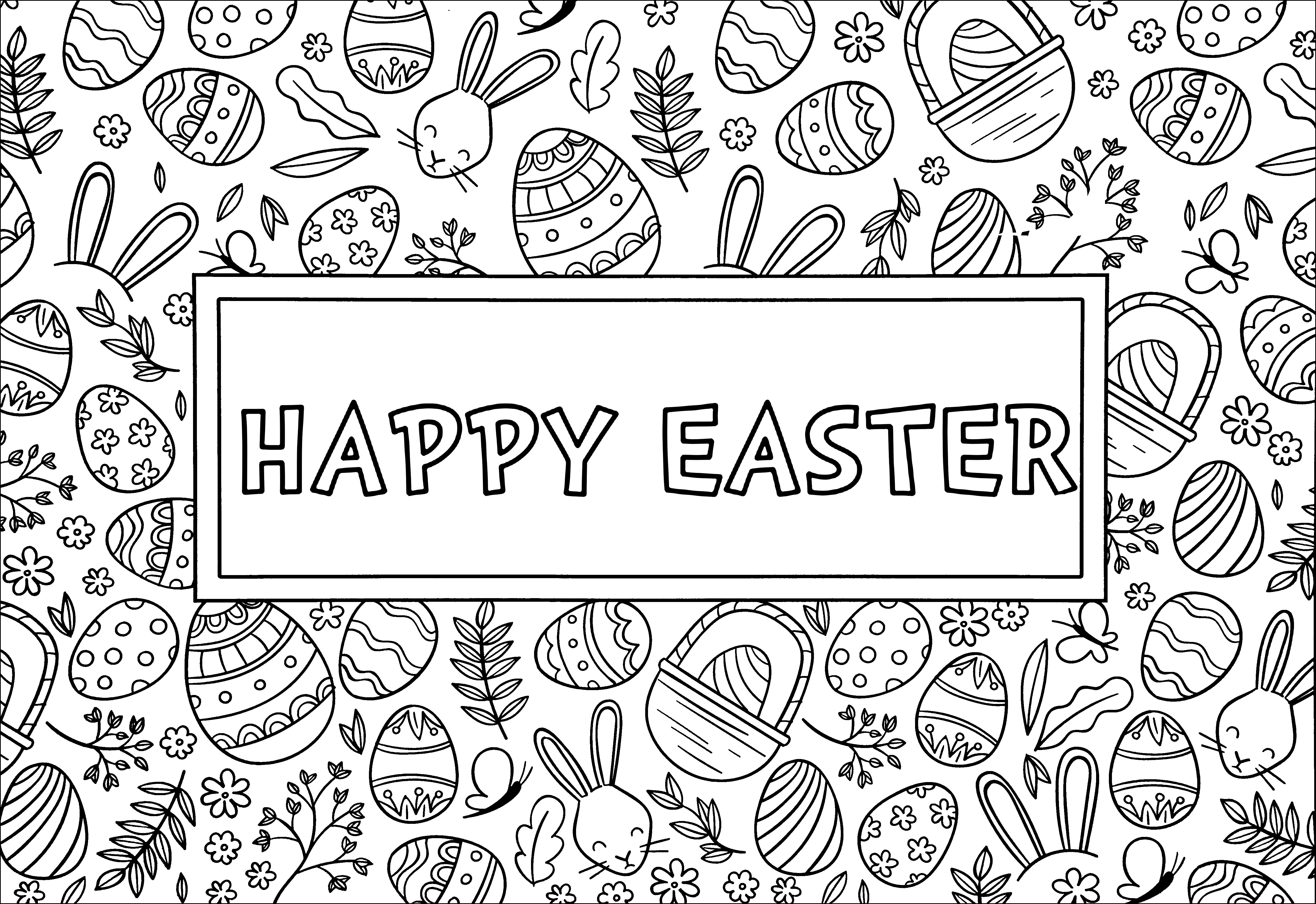 Ostereier und andere Symphatien (Ausmalbild von Ostern zum Ausdrucken und Ausmalen für Kinder)