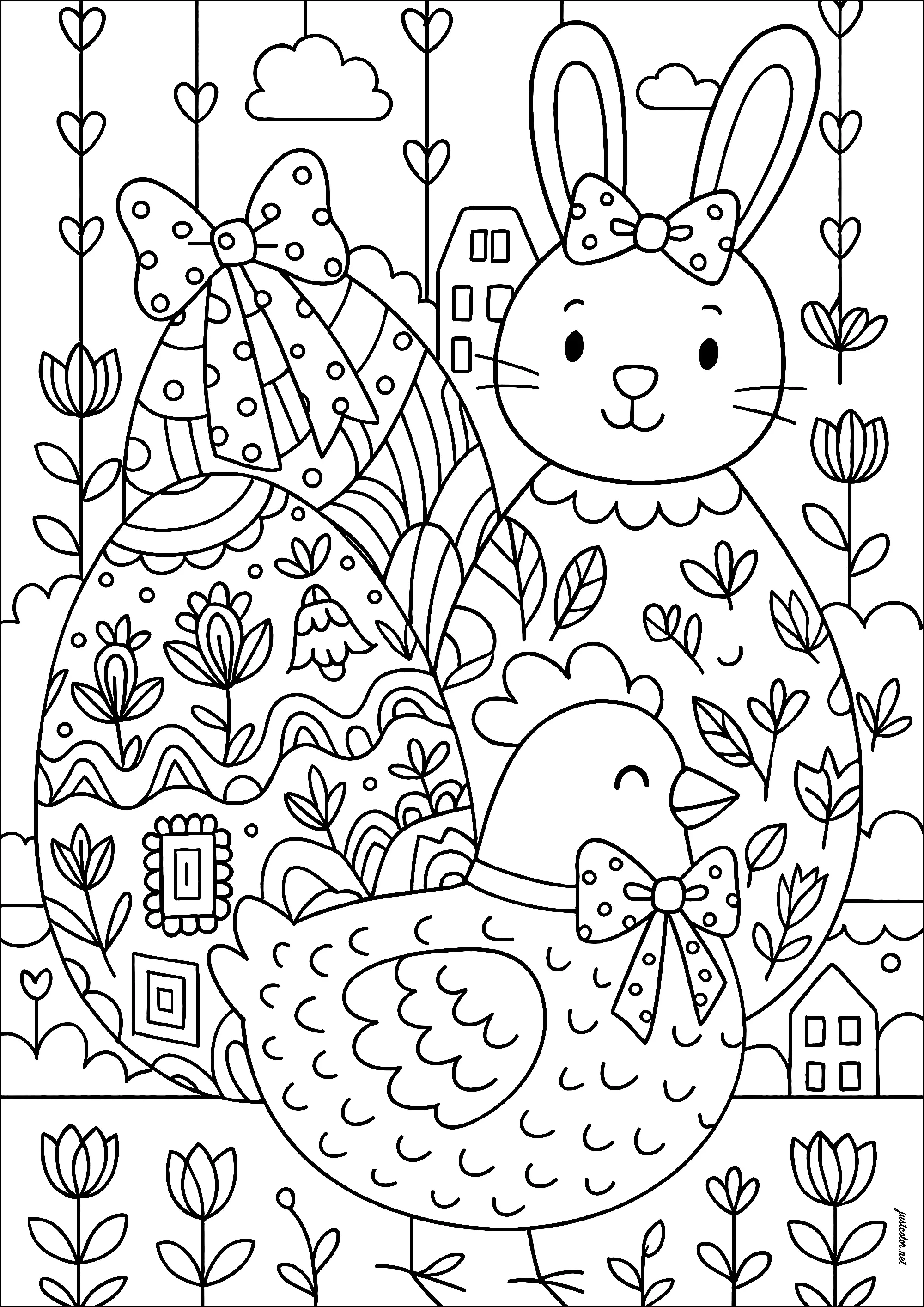 Ein als Osterei verkleideter Hase! (Ausmalbild von Ostern zum Ausdrucken und Ausmalen für Kinder)