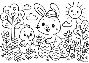 Frühlings-Eiersuche (Ausmalbild von Ostern)