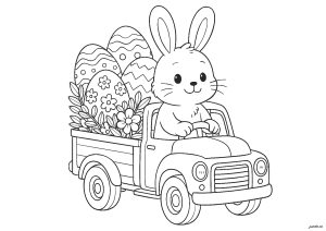 Ein Hase bringt große Ostereier mit nach Hause (Ausmalbild von Ostern)