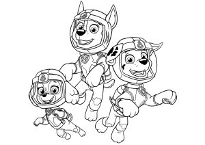 Drei Hunde der Patrouille - Superwelpen (Ausmalbild von Paw Patrol: Die Mighty Pups)