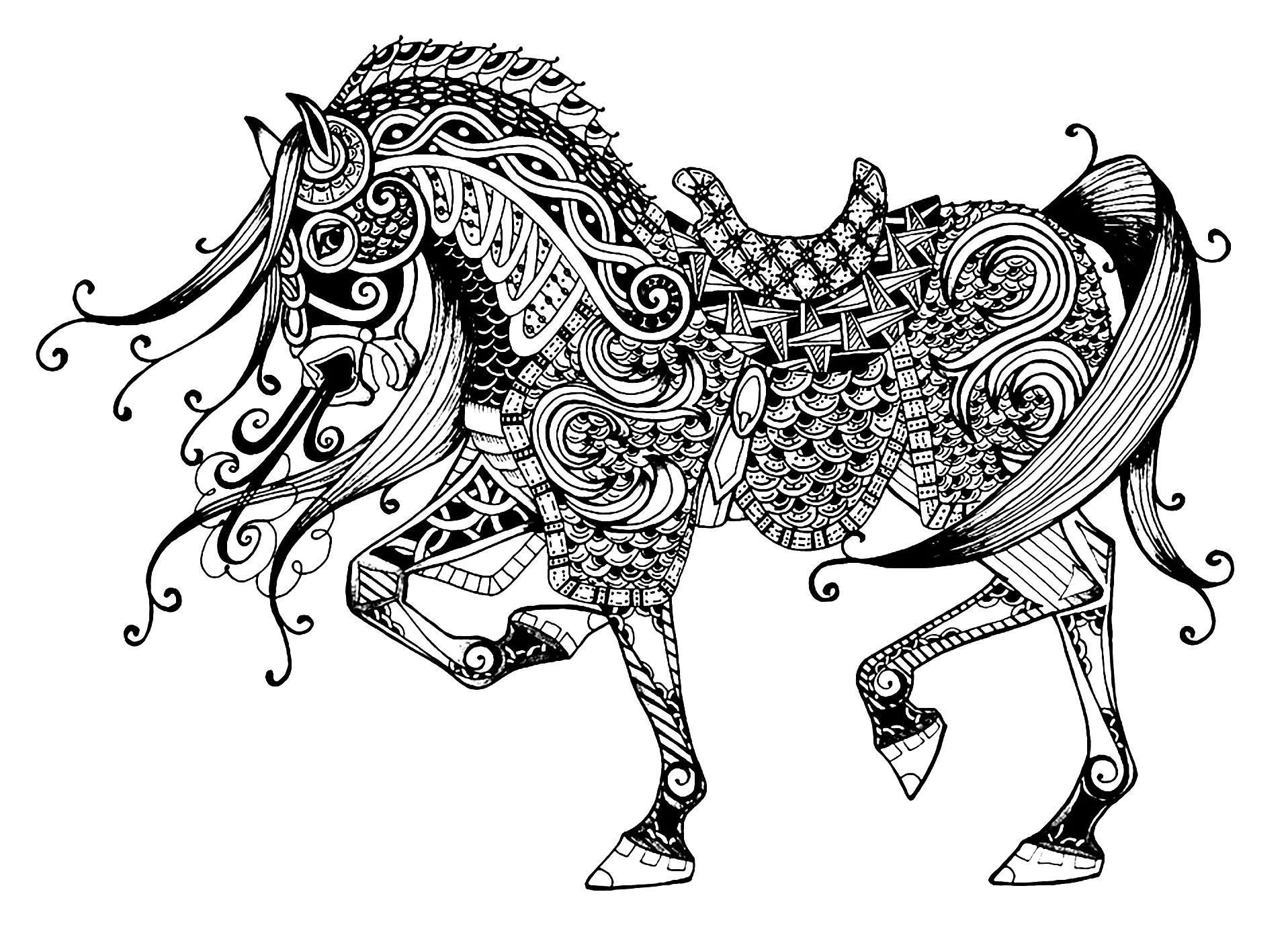 Pferde Coloriage zum kostenlosen Ausdrucken (Ausmalbild zum Ausdrucken und Ausmalen für Kinder)