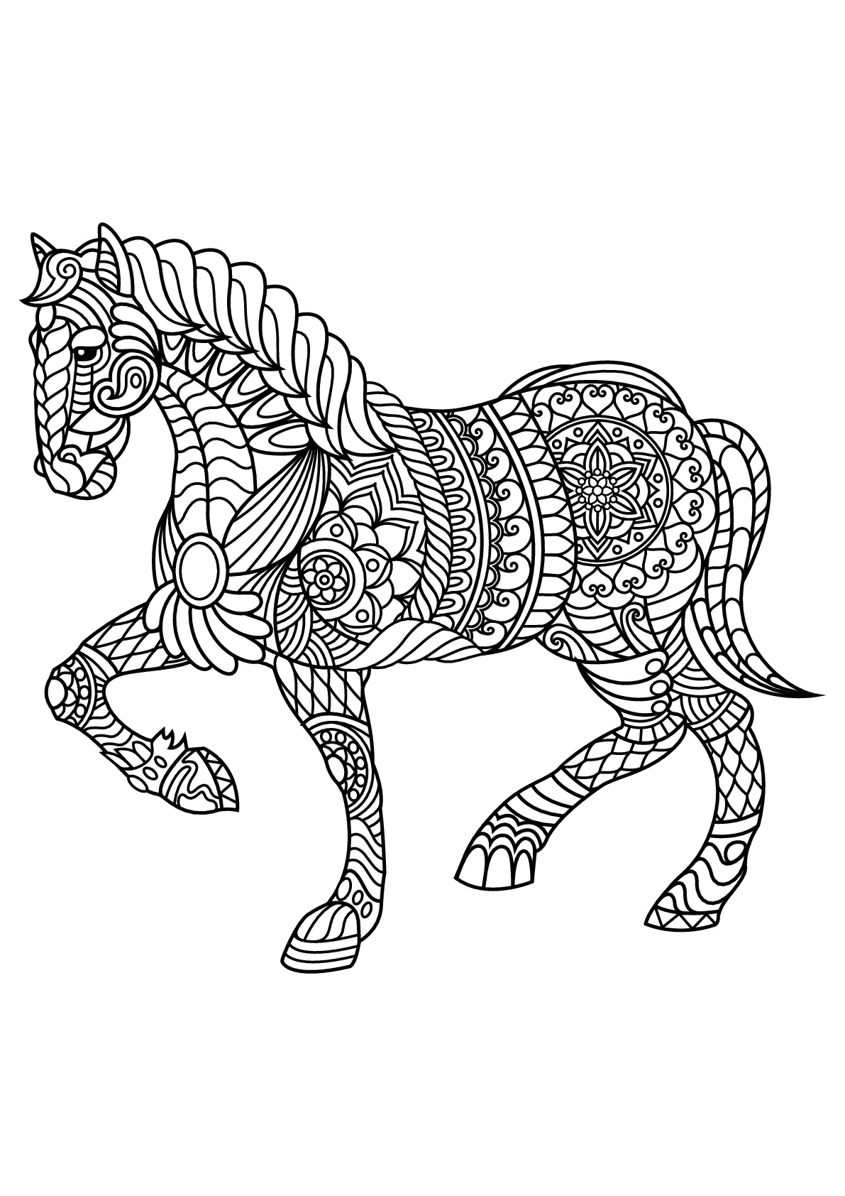Pferd (Ausmalbild von Pferde zum Ausdrucken und Ausmalen für Kinder)
