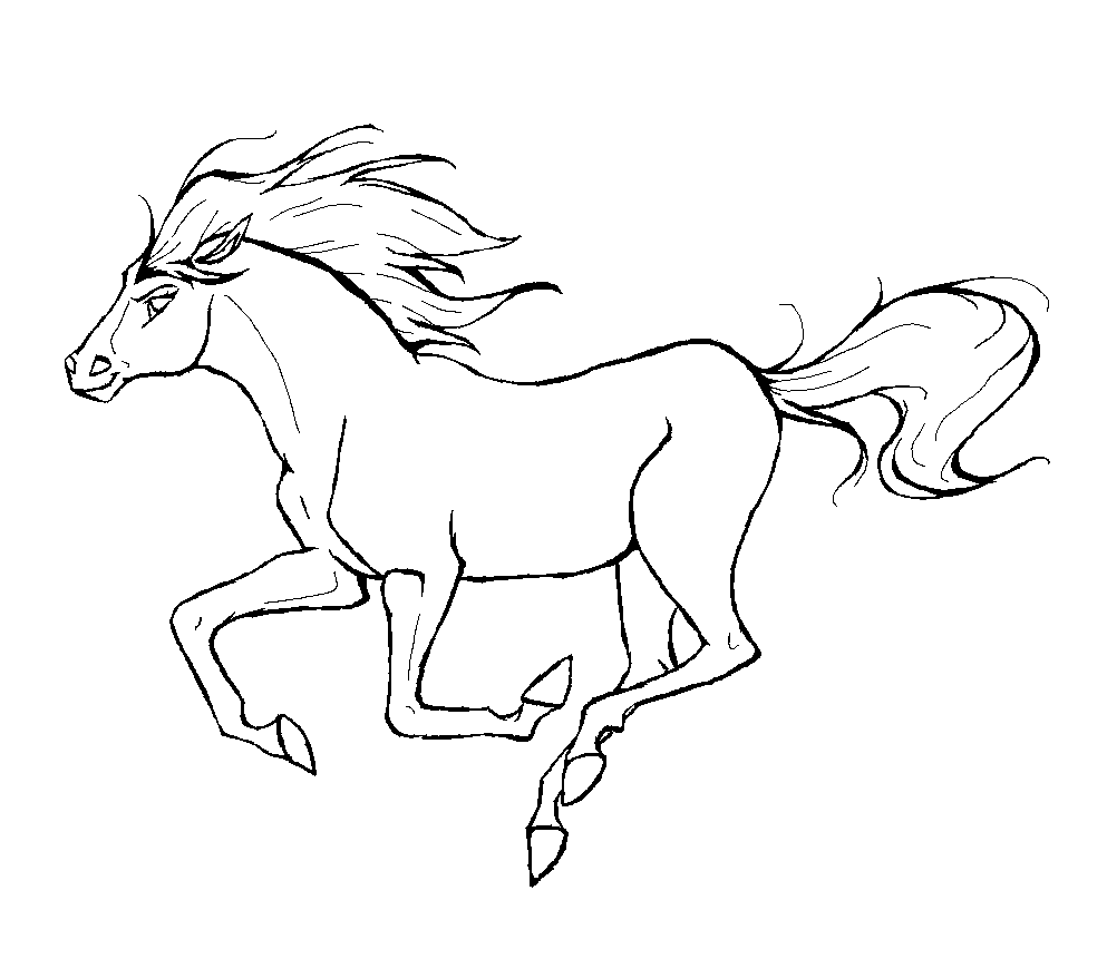 Pferd im vollen Galopp (Ausmalbild von Pferde zum Ausdrucken und Ausmalen für Kinder)