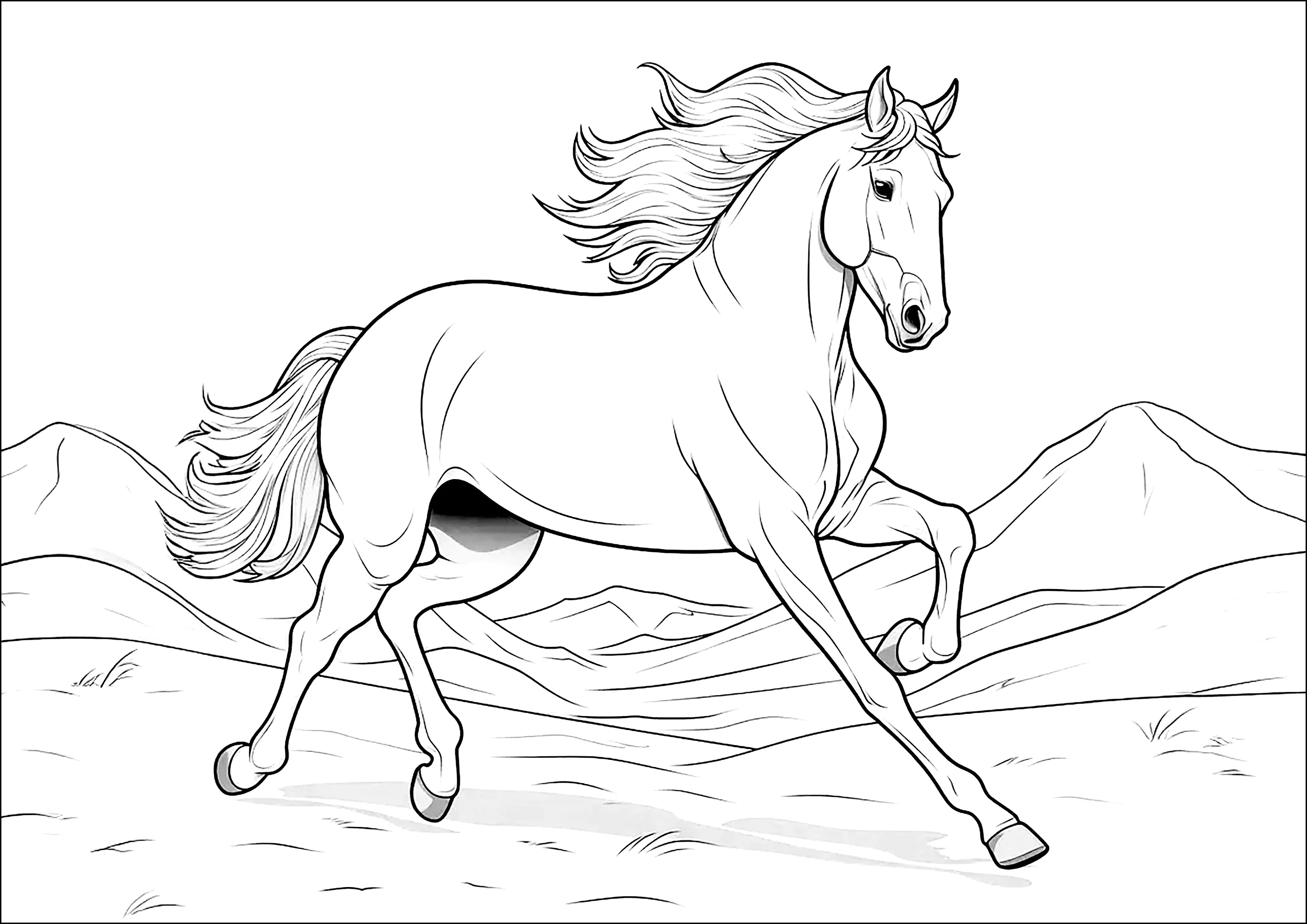 Pferd im Galopp (Ausmalbild von Pferde zum Ausdrucken und Ausmalen für Kinder)