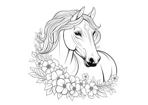 Pferd und Blumen (Ausmalbild von Pferde)