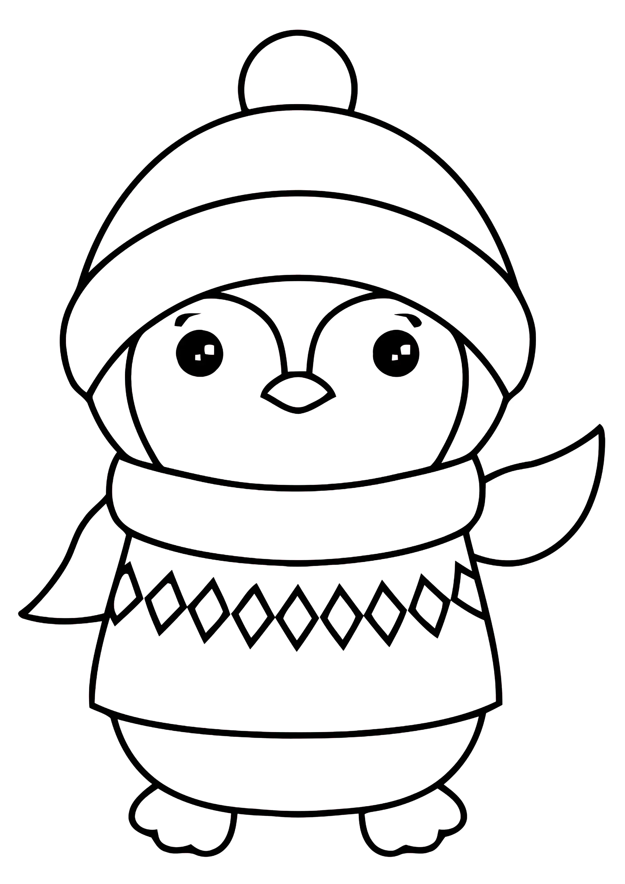 Pinguin warm gekleidet (Ausmalbild von Pinguine zum Ausdrucken und Ausmalen für Kinder)