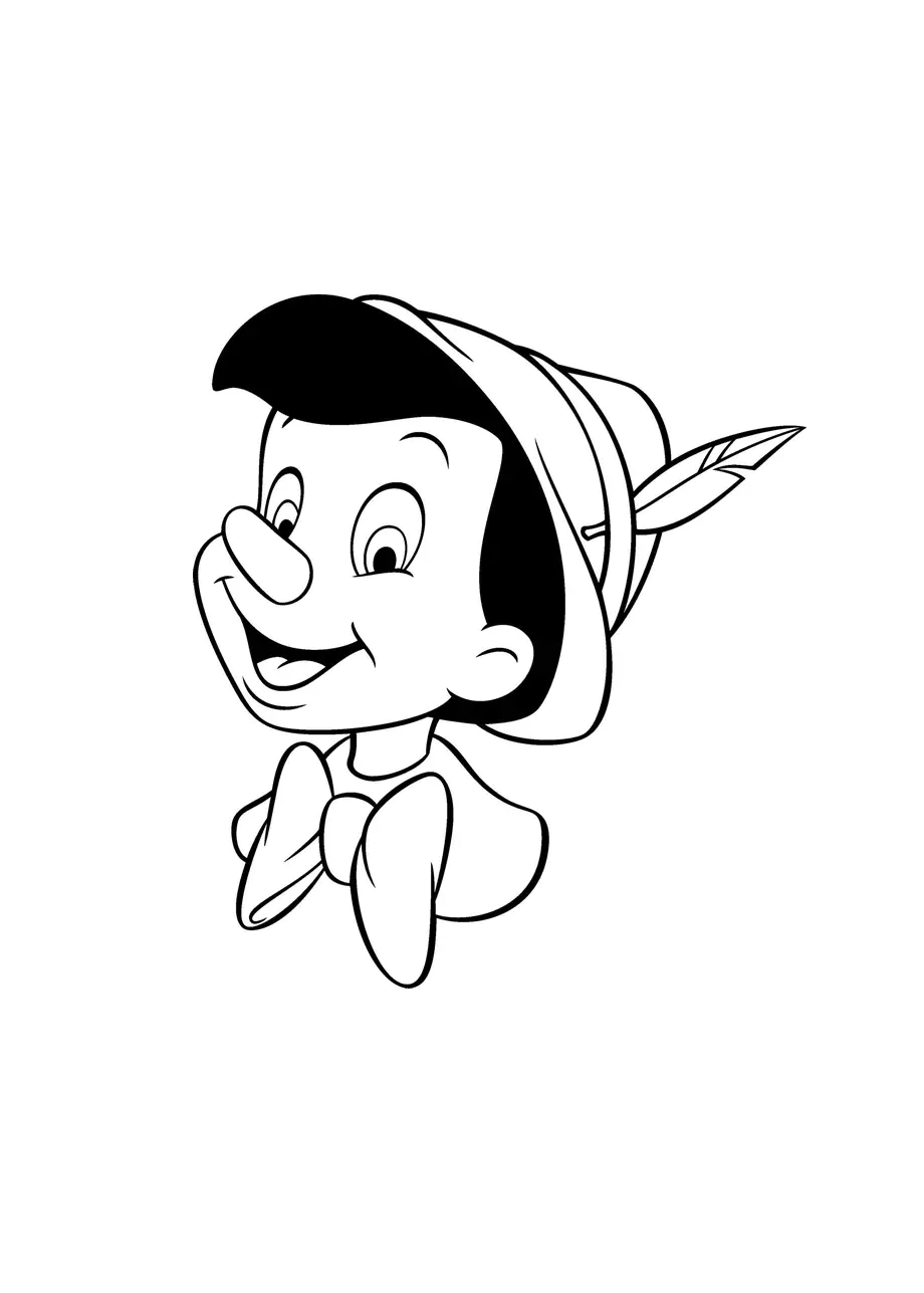 Gesicht von Pinocchio (Ausmalbild zum Ausdrucken und Ausmalen für Kinder)