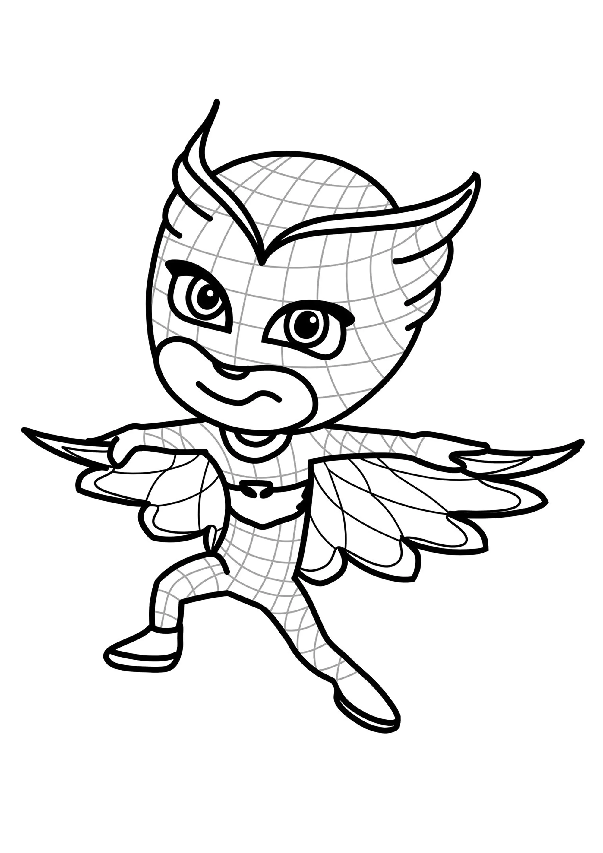Eine Heldin aus dem Team 'PJ Masks - Pyjamahelden'. (Ausmalbild zum Ausdrucken und Ausmalen für Kinder)