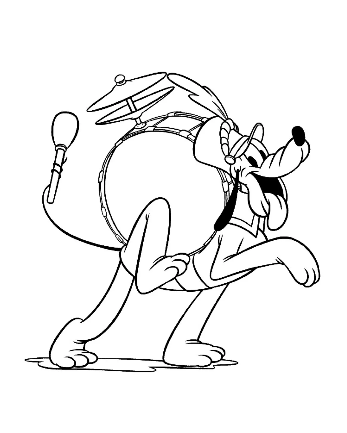 Pluto und seine Trommel (Ausmalbild zum Ausdrucken und Ausmalen für Kinder)