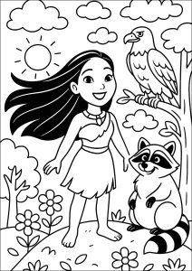 Pocahontas und ihre Freunde aus dem Wald (Ausmalbild)