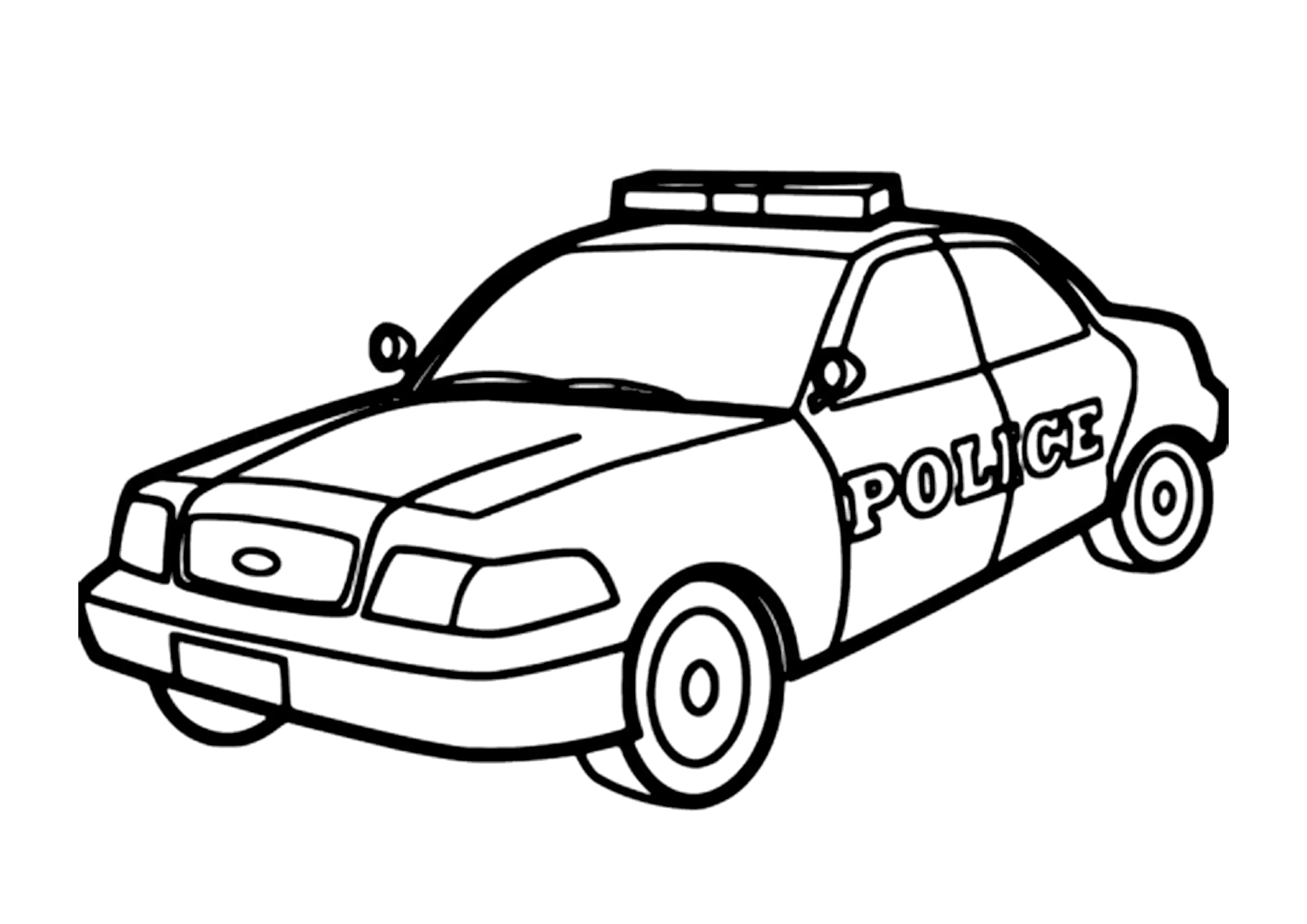 Polizeiauto mit dicken Linien. (Ausmalbild von Polizei zum Ausdrucken und Ausmalen für Kinder)