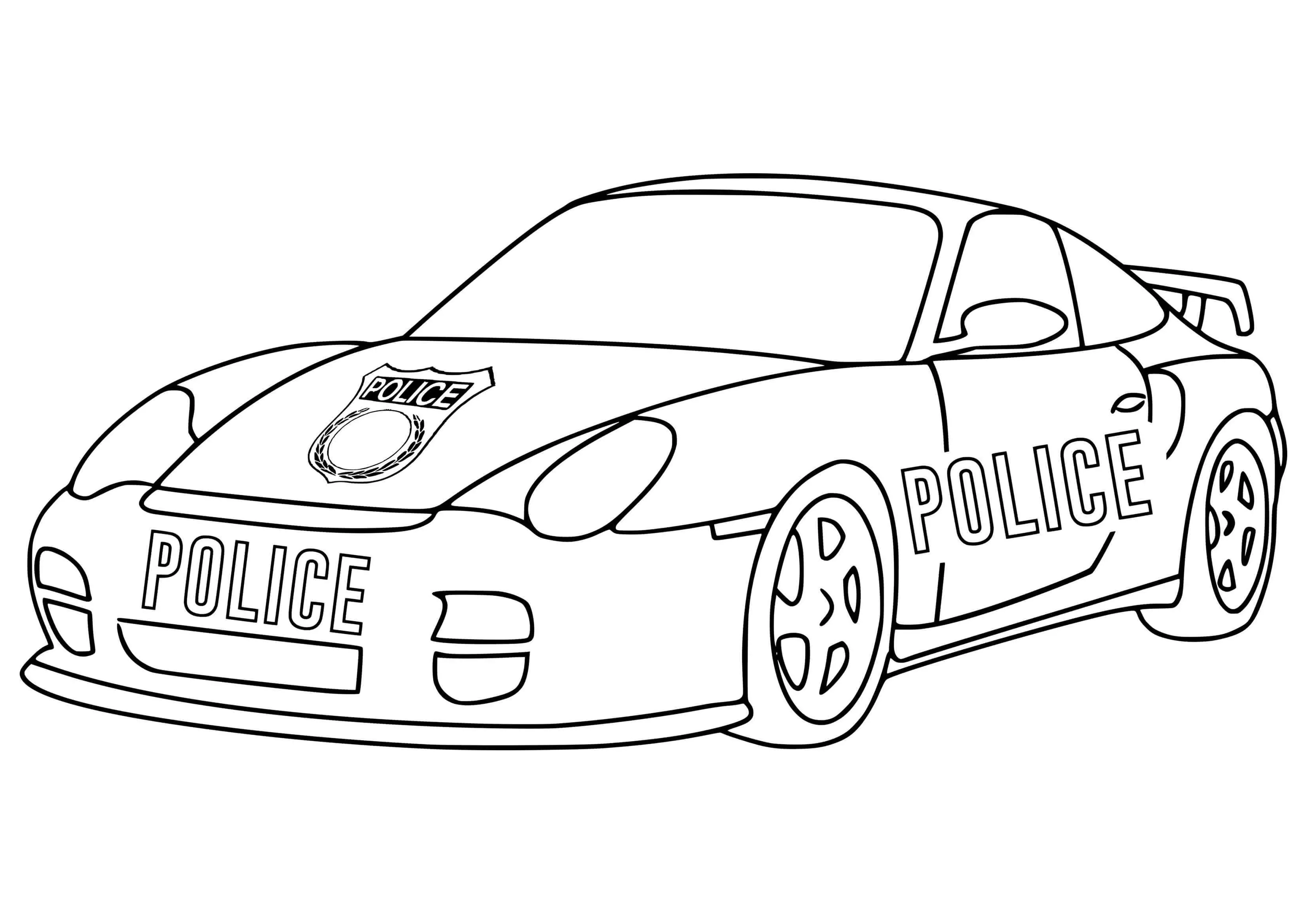 Schönes modernes Polizeiauto (Ausmalbild von Polizei zum Ausdrucken und Ausmalen für Kinder)