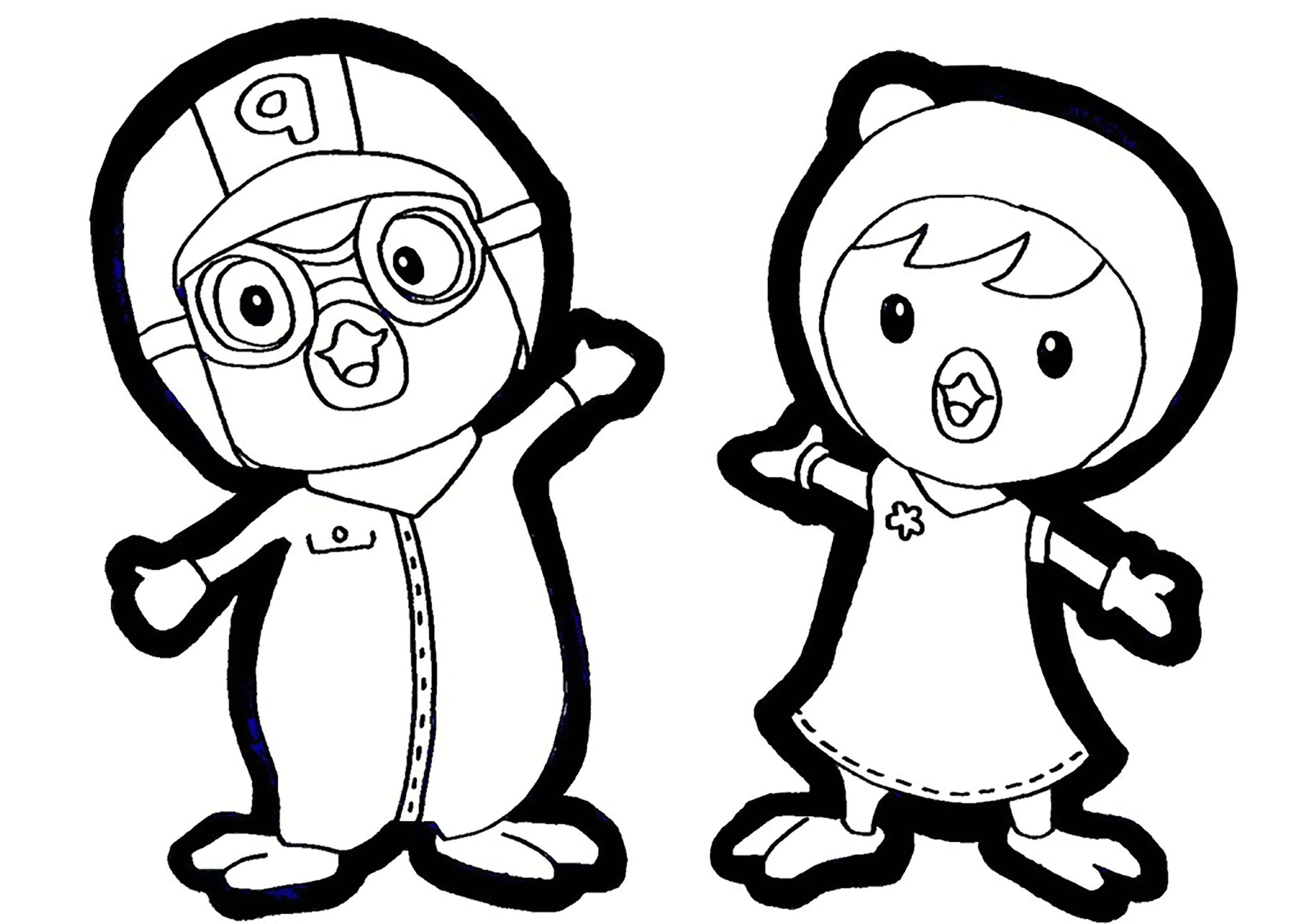 Pororo und Petty (Ausmalbild zum Ausdrucken und Ausmalen für Kinder)