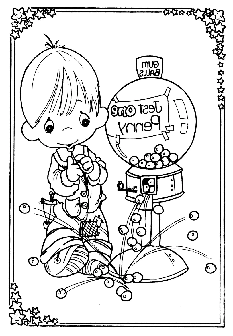Voller Süßigkeiten (Ausmalbild von Precious Moments zum Ausdrucken und Ausmalen für Kinder)