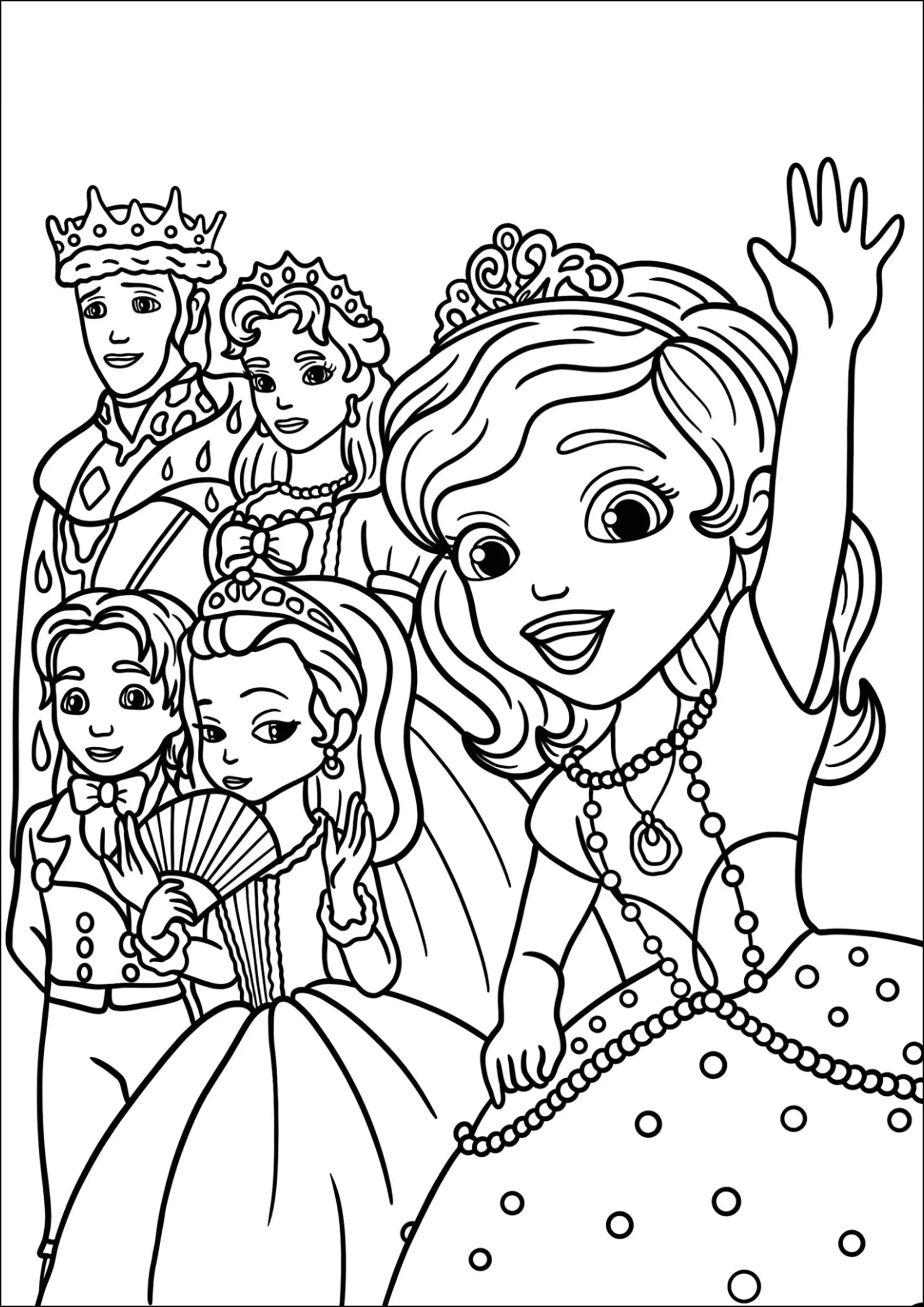 Prinzessin Sofia und ihre königliche Familie (Ausmalbild zum Ausdrucken und Ausmalen für Kinder)