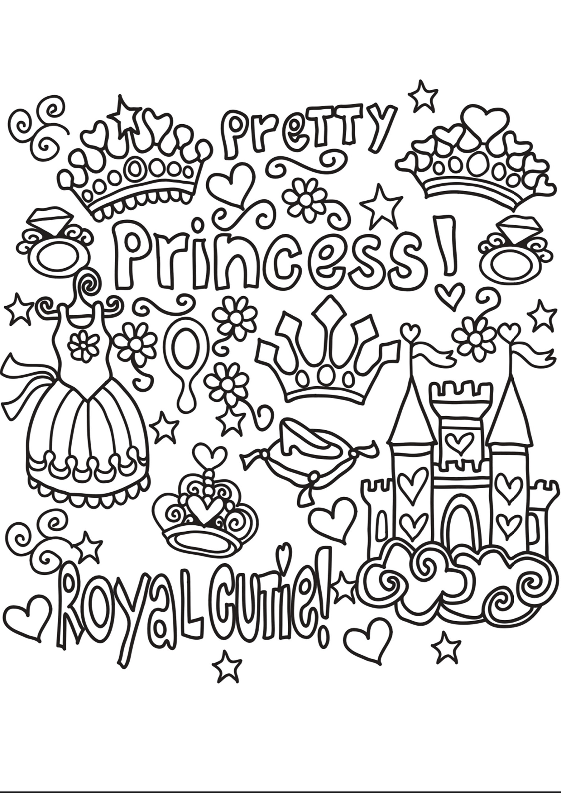 Ausmalbild von Prinzessinnen : Prinzessin Doodle Ausmalbild von Prinzessinnen zum Ausdrucken und Ausmalen für Kinder : Prinzessin Doodle