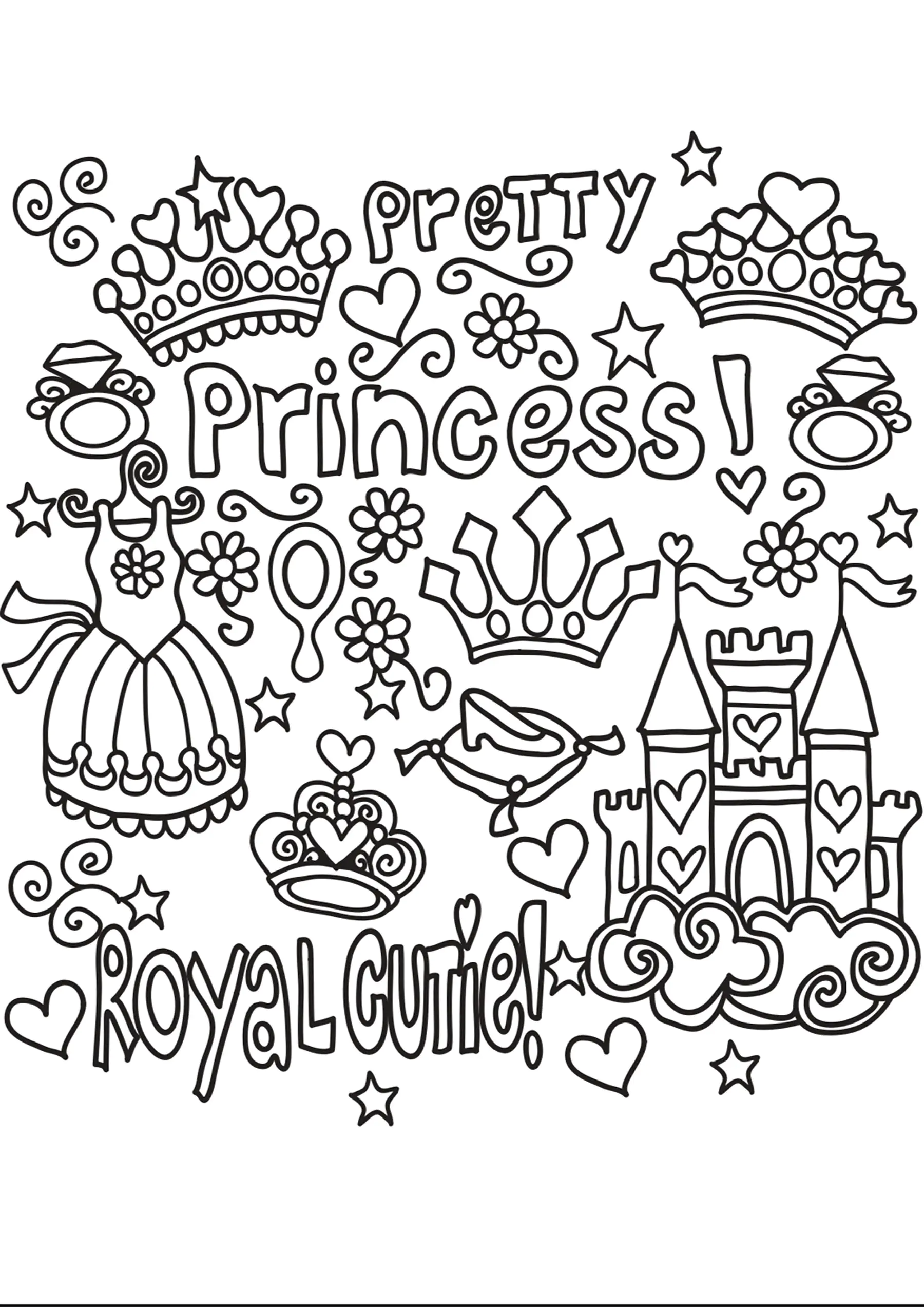 Prinzessin Doodle (Ausmalbild von Prinzessinnen zum Ausdrucken und Ausmalen für Kinder)
