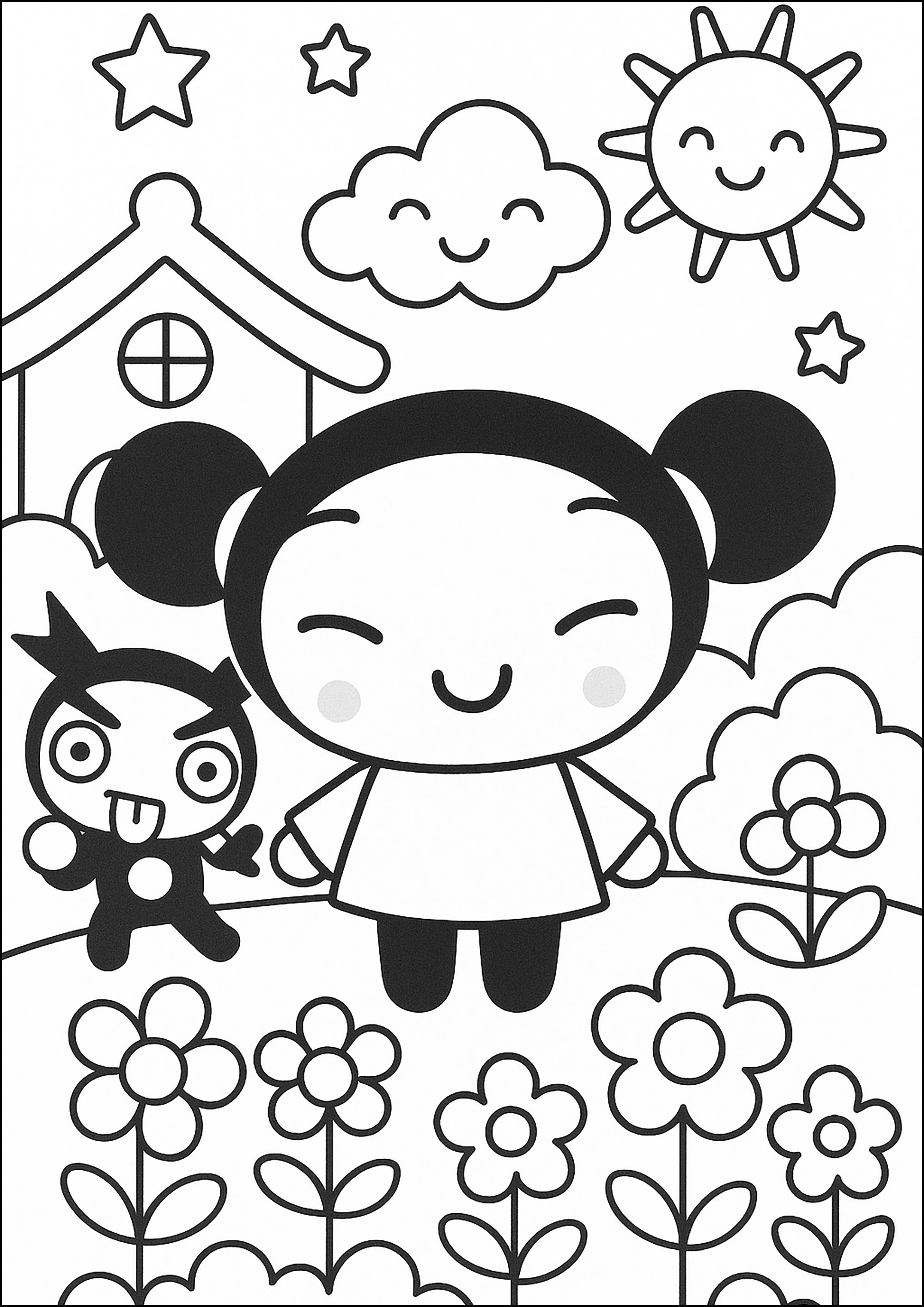Ausmalbilder inspiriert von Pucca (Ausmalbild zum Ausdrucken und Ausmalen für Kinder)