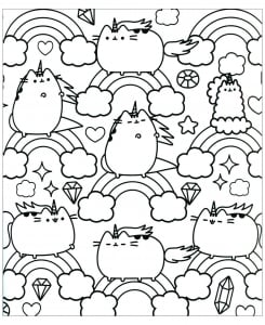 Pusheen & Regenbogen (Ausmalbild)