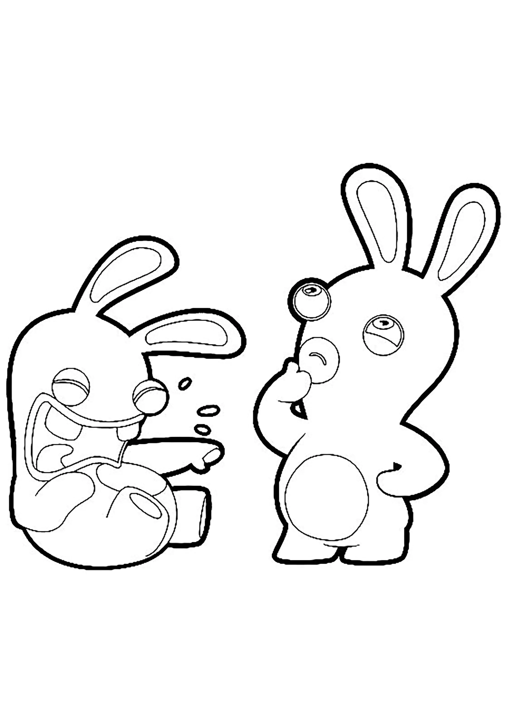 Zwei verrückte Hasen (Ausmalbild von Rabbids zum Ausdrucken und Ausmalen für Kinder)