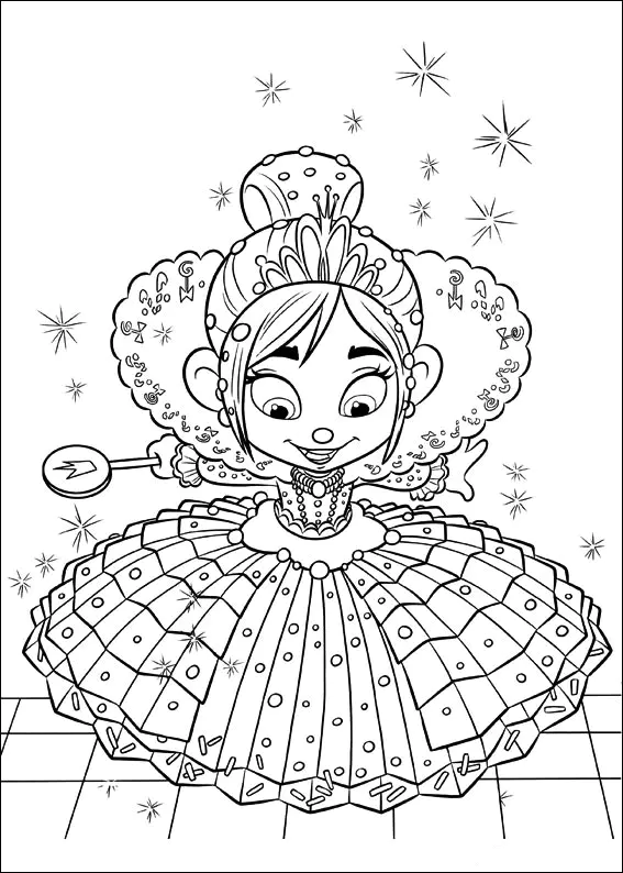 Kostenloses Ausmalbild von Vanellope von Schweetz aus dem Film Ralph Reichts zum Ausdrucken und Ausmalen.
