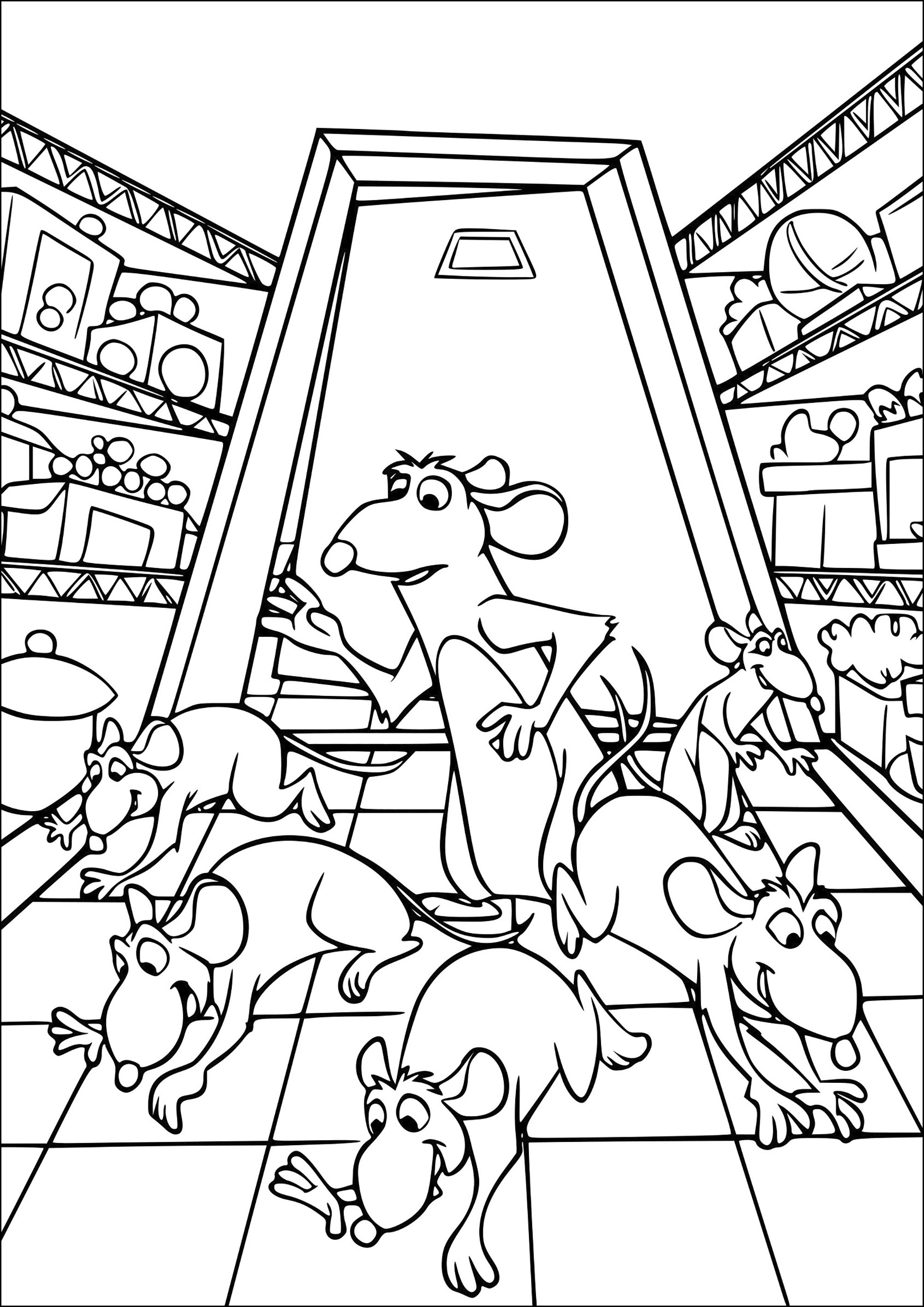 Ratteninvasion (Ausmalbild von Ratatouille zum Ausdrucken und Ausmalen für Kinder)
