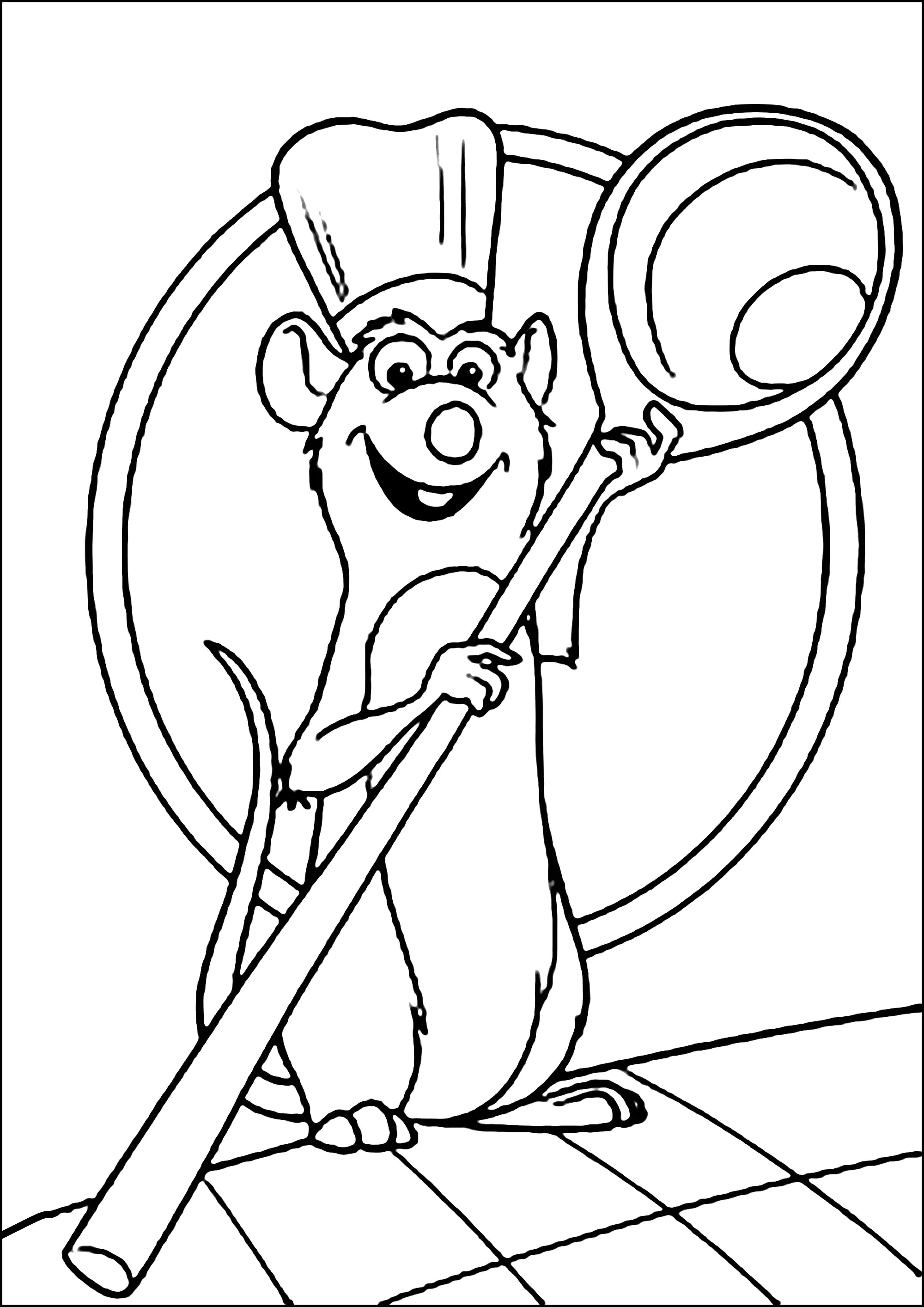 Ratatouille und ein großer Löffel. (Ausmalbild zum Ausdrucken und Ausmalen für Kinder)