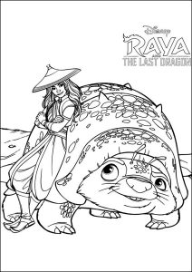 Raya und Tuk Tuk (Ausmalbild von Raya und der letzte Drache)