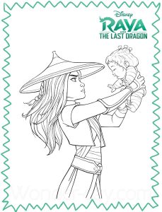 Raya und ein Baby. (Ausmalbild von Raya und der letzte Drache)