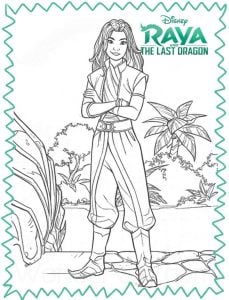 Raya mit vielen Details ausmalen (Ausmalbild von Raya und der letzte Drache)