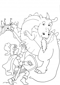 Malbuch mit Rittern und Drachen für Kinder. (Ausmalbild von Ritter und Drachen)