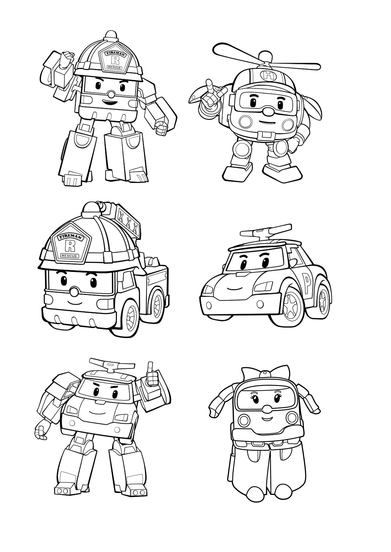 Ausmalbilder von Robocar Poli für Kinder (Ausmalbild zum Ausdrucken und Ausmalen für Kinder)
