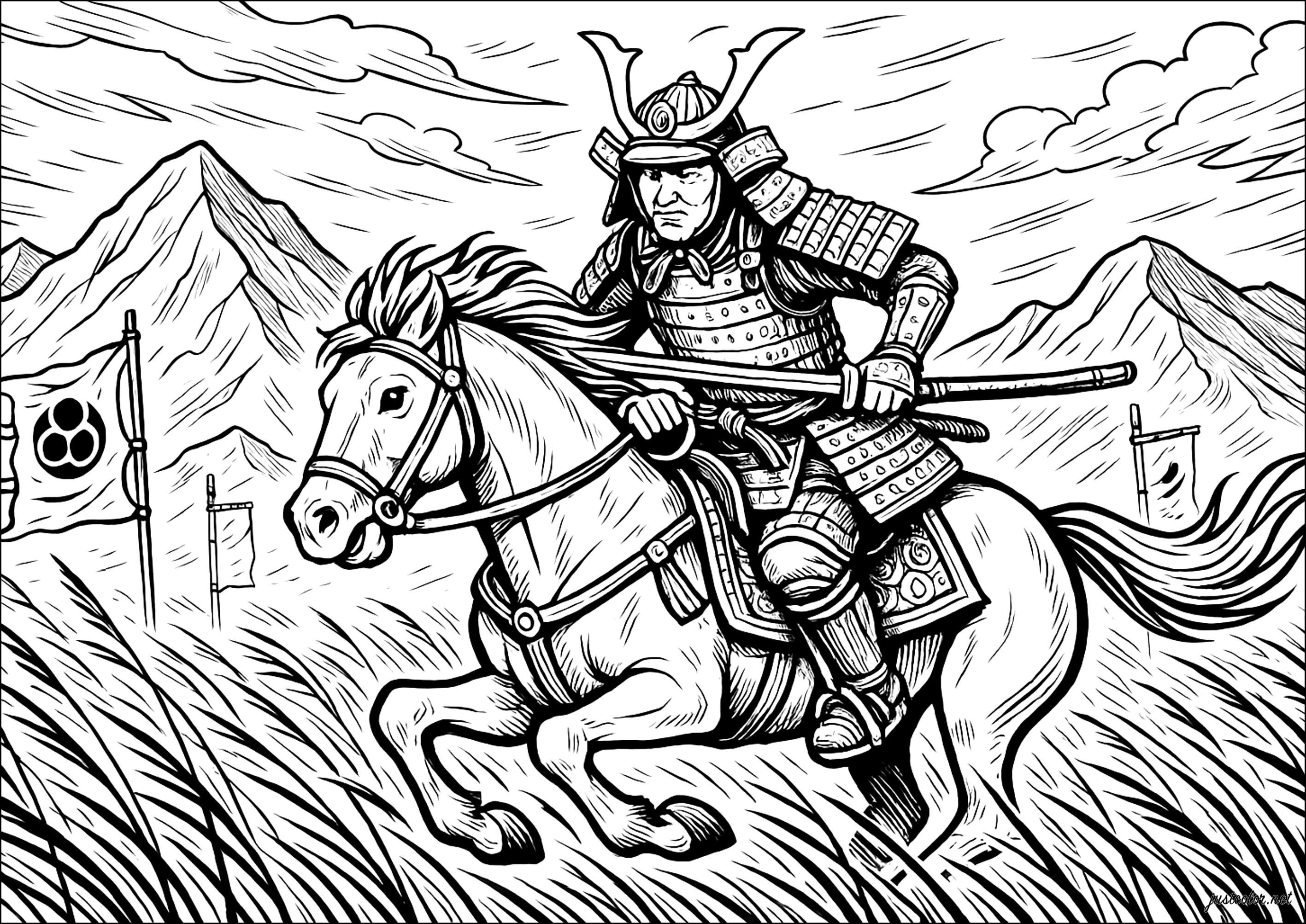 Ausmalbilder von samurai für Kinder (Ausmalbild zum Ausdrucken und Ausmalen für Kinder)