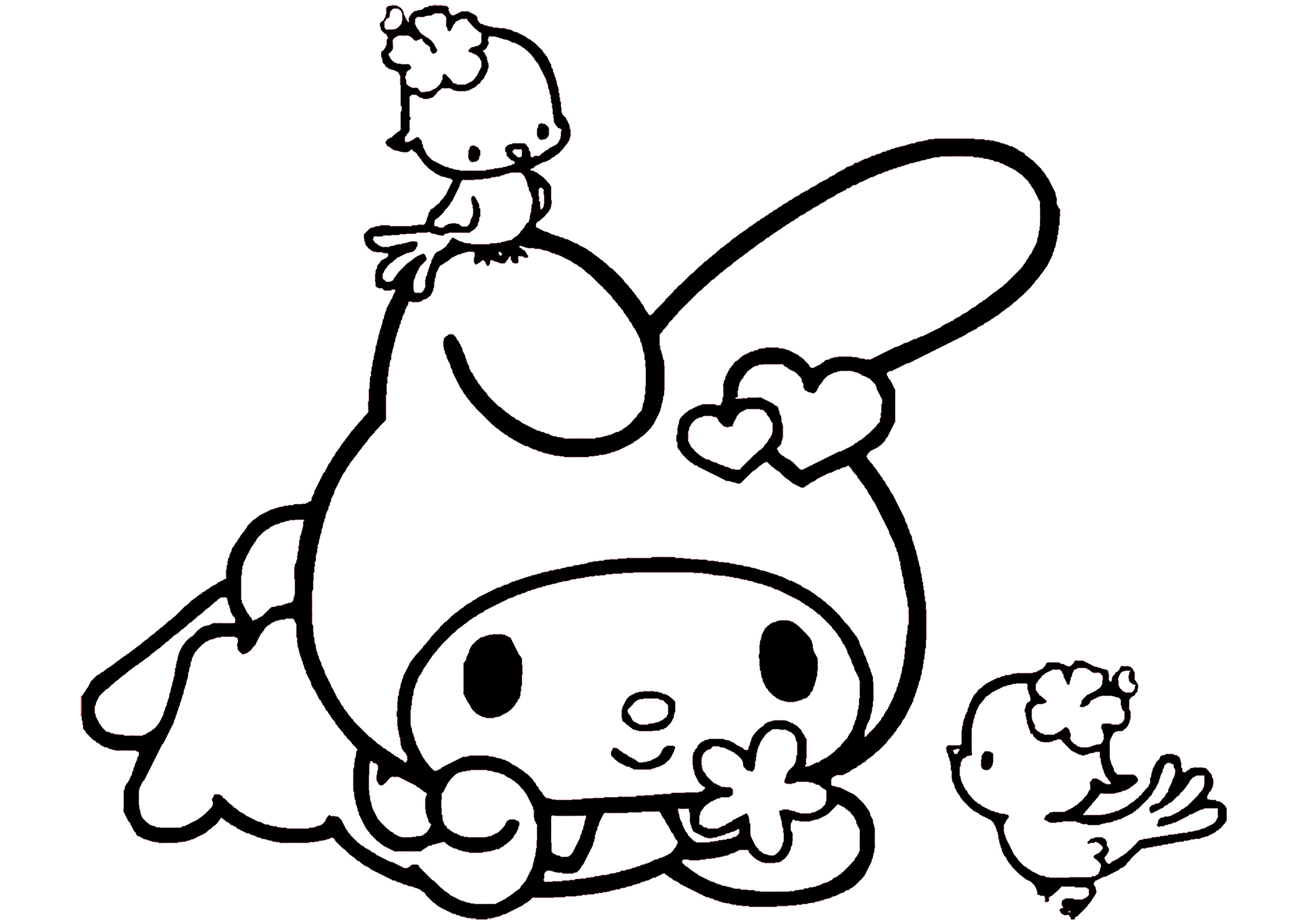 Meine Melodie und kleine Vögel. - Ausmalbilder von Sanrio zum Ausmalen