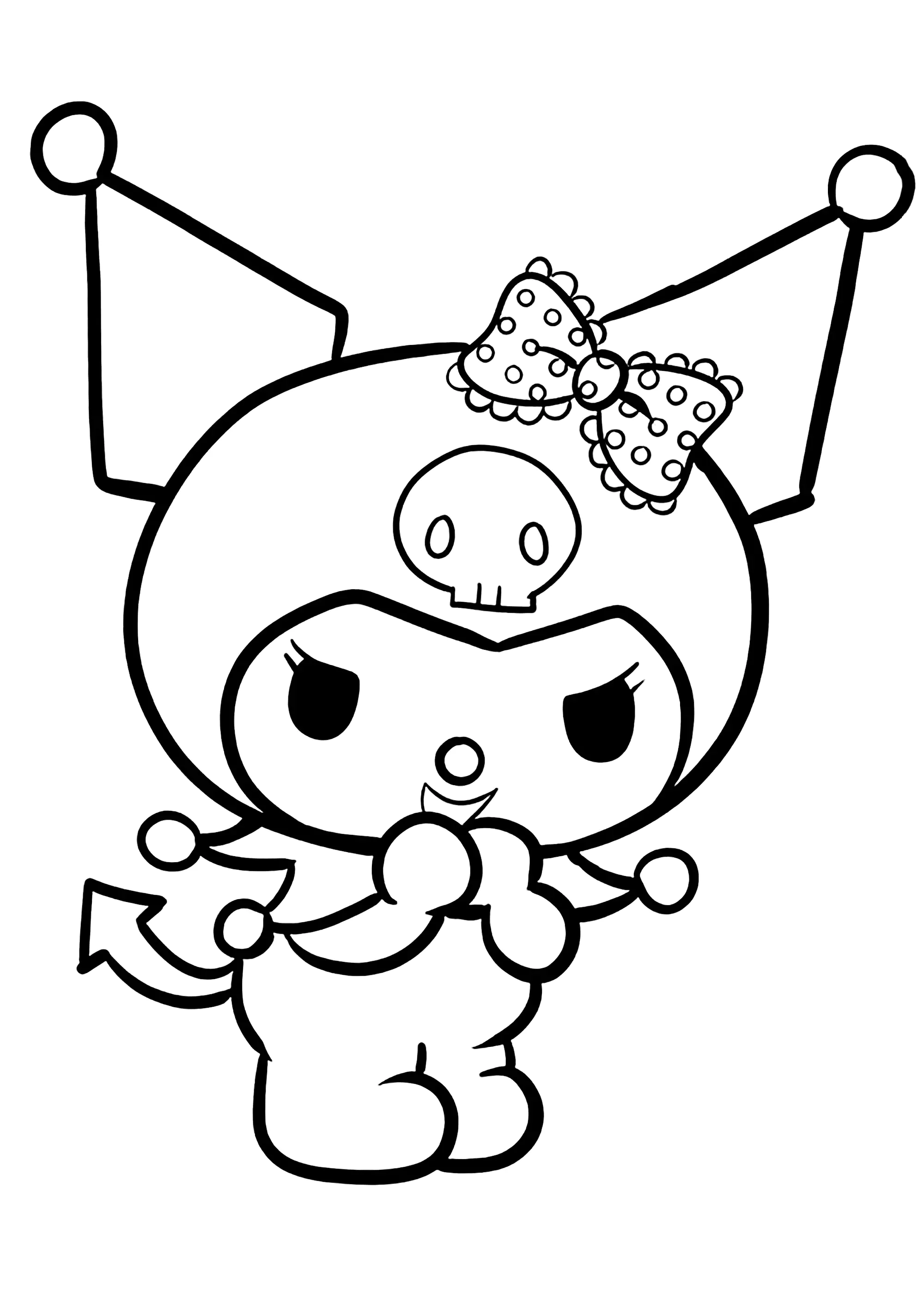 Aber was plant Kuromi schon wieder? (Ausmalbild von Sanrio zum Ausdrucken und Ausmalen für Kinder)