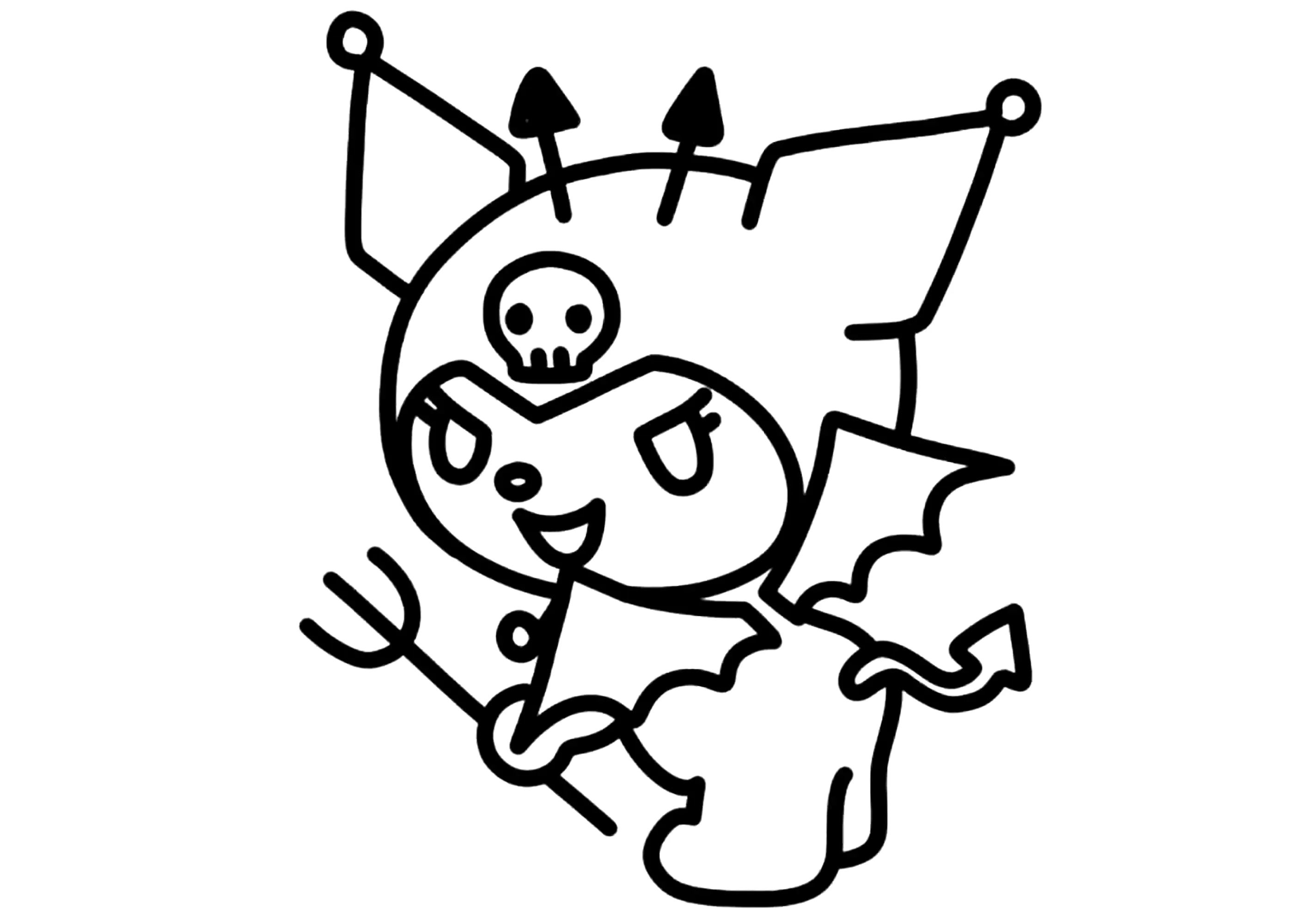 Kuromi und ihre Fledermausflügel (Ausmalbild von Sanrio zum Ausdrucken und Ausmalen für Kinder)