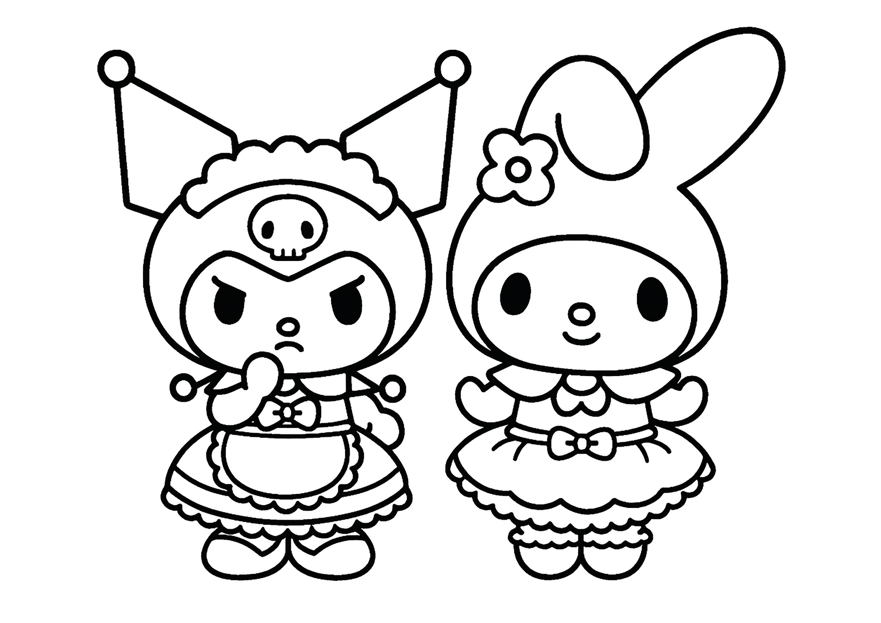 Zwei Sanrio-Figuren (Ausmalbild zum Ausdrucken und Ausmalen für Kinder)