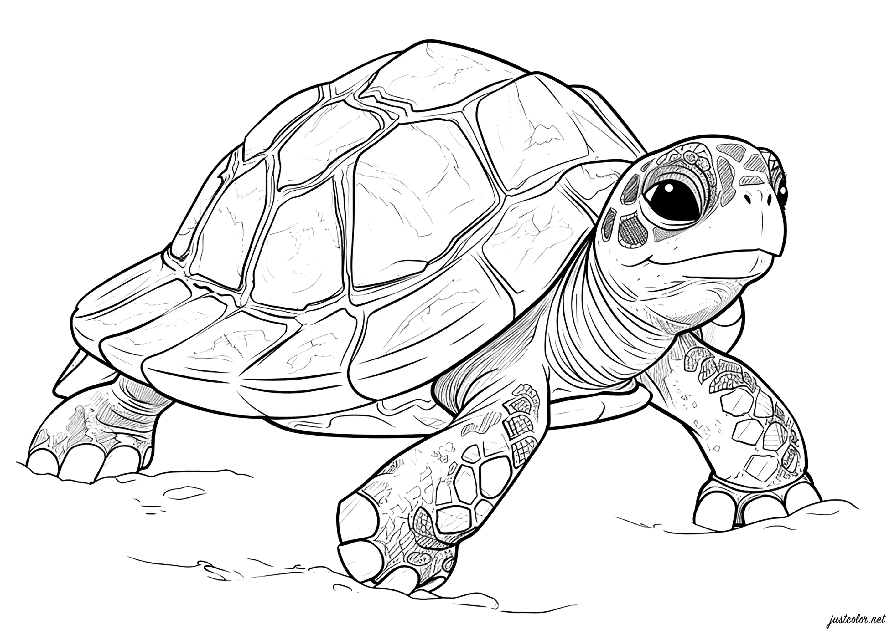 Schönschalige Schildkröte (Ausmalbild von Schildkröten zum Ausdrucken und Ausmalen für Kinder)