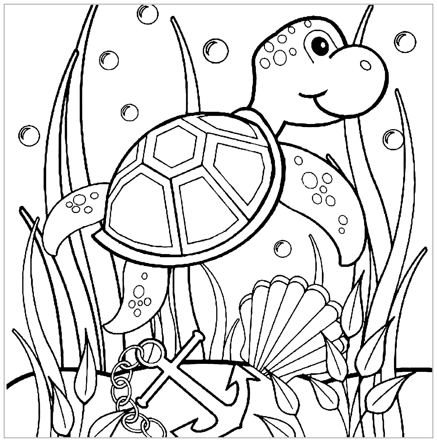 Kostenlose Schildkrötenzeichnung zum Ausdrucken und Ausmalen (Schildkröten)