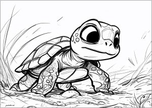 Hübsche Zeichnung einer jungen Schildkröte. (Ausmalbild von Schildkröten)