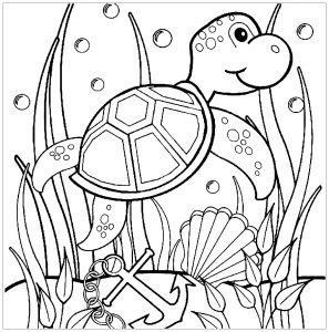 Kostenlose Schildkrötenzeichnung zum Ausdrucken und Ausmalen (Ausmalbild von Schildkröten)