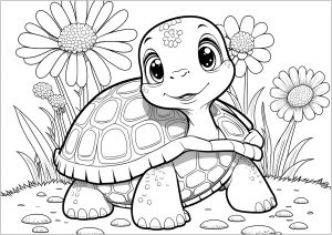 Süße junge Schildkröte (Ausmalbild von Schildkröten)