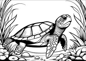 Hübsche schwimmende Schildkröte, sehr realistisch (Ausmalbild von Schildkröten)