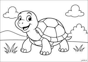 Schildkröte auf einem Spaziergang (Ausmalbild von Schildkröten)