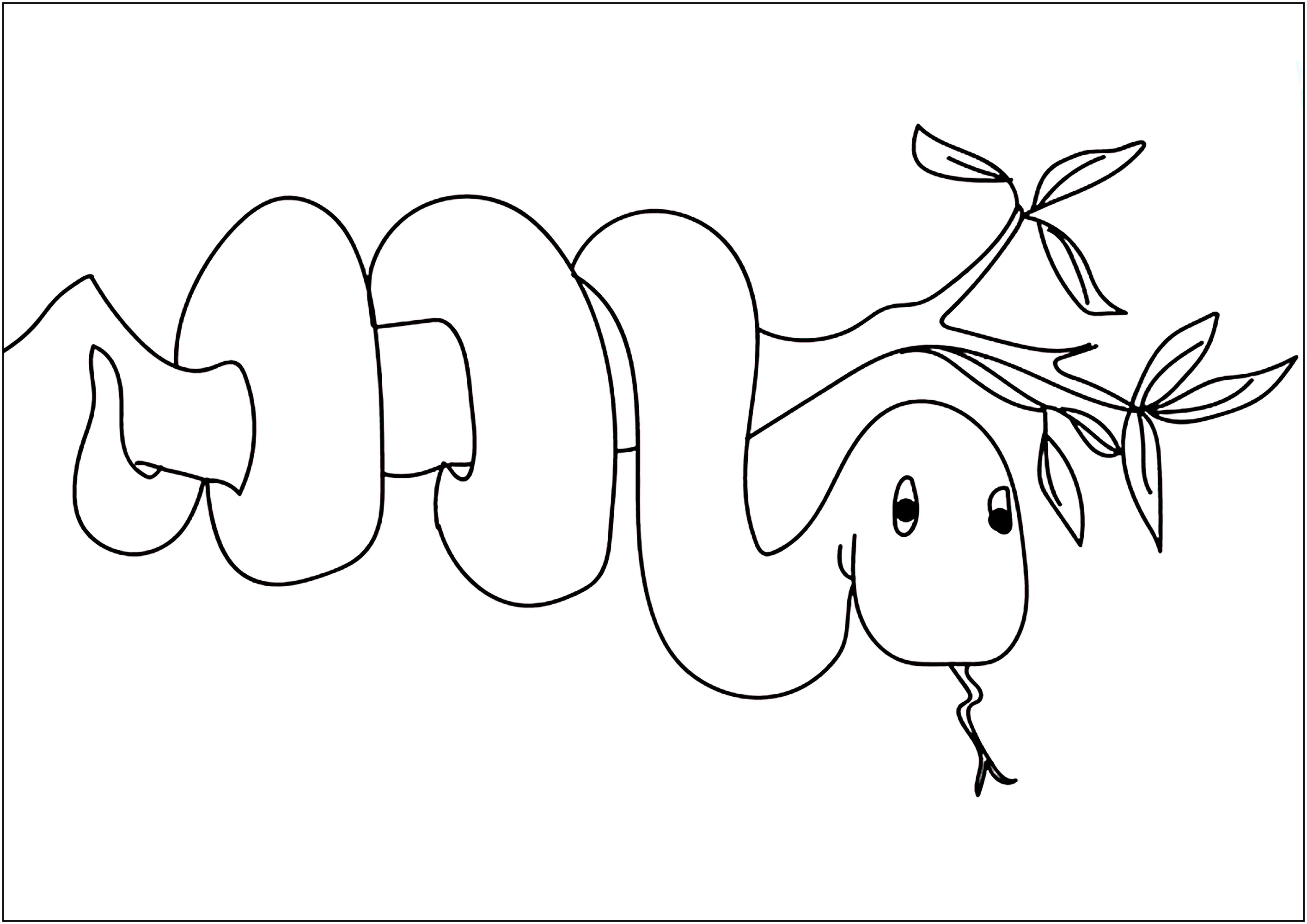 Schlange auf einem Ast (Ausmalbild von Schlangen zum Ausdrucken und Ausmalen für Kinder)