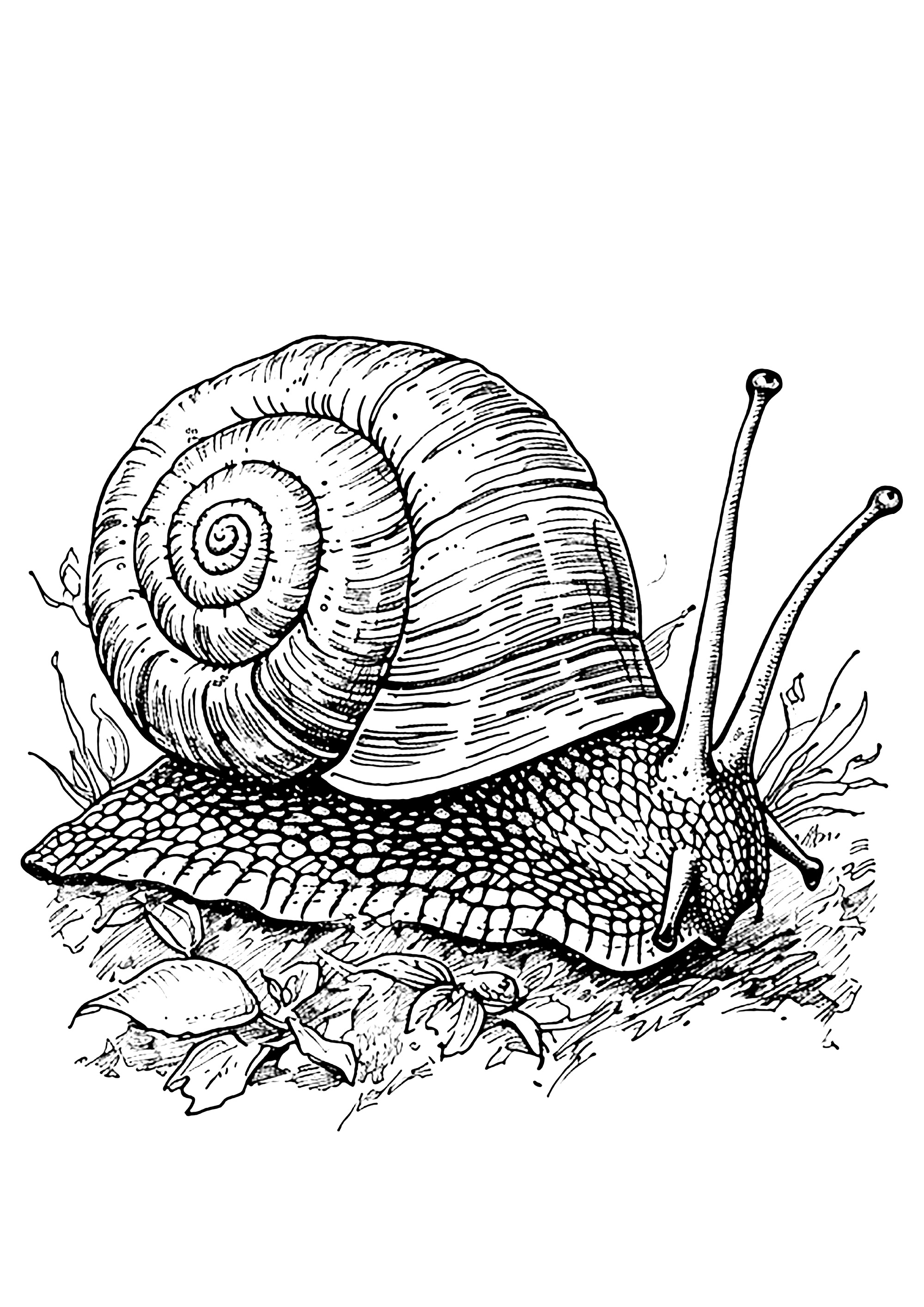 Realistische Zeichnung einer Schnecke (Ausmalbild zum Ausdrucken und Ausmalen für Kinder)